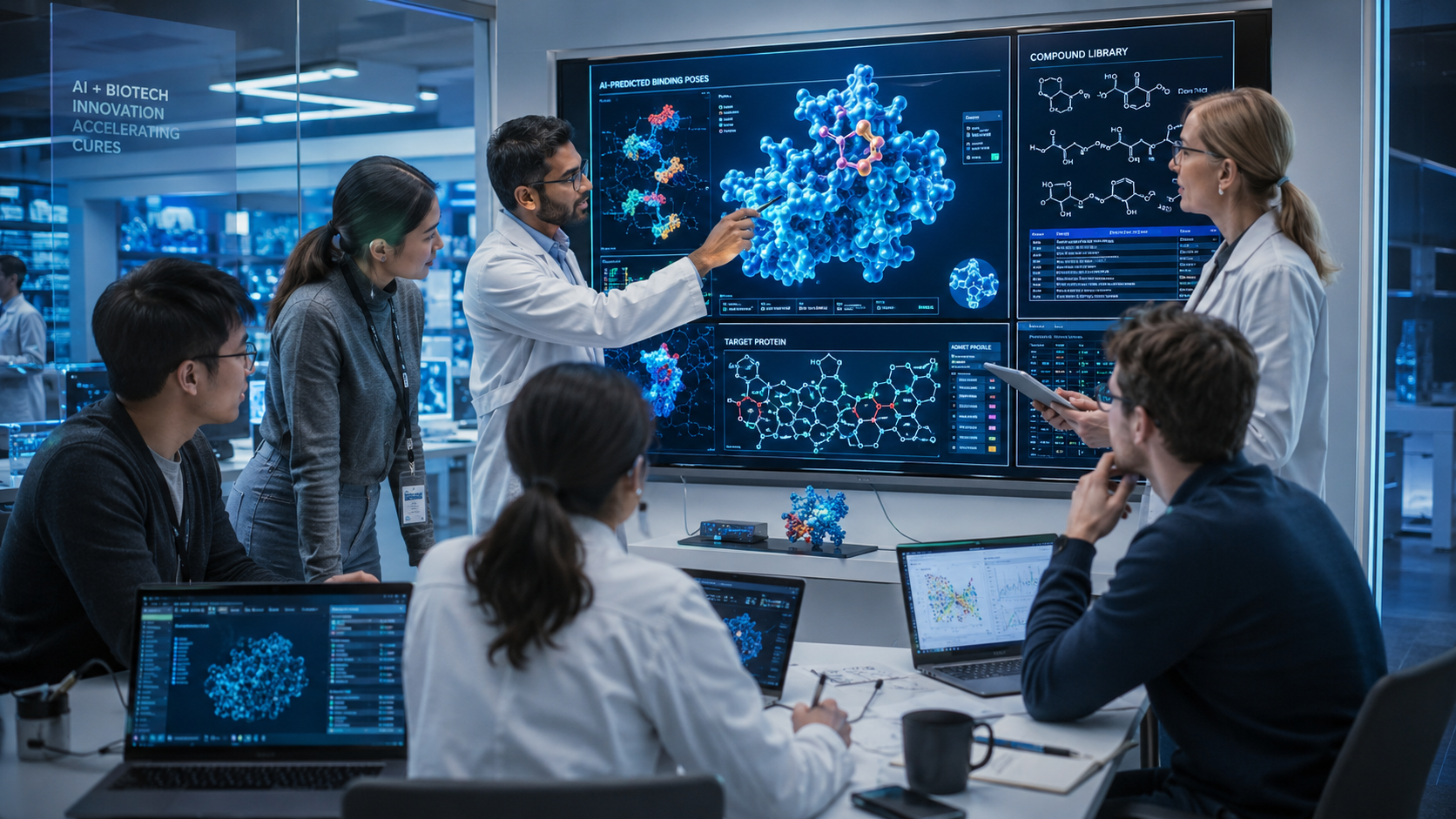 AI engineers and doctors collaborating on AI-enabled drug discovery