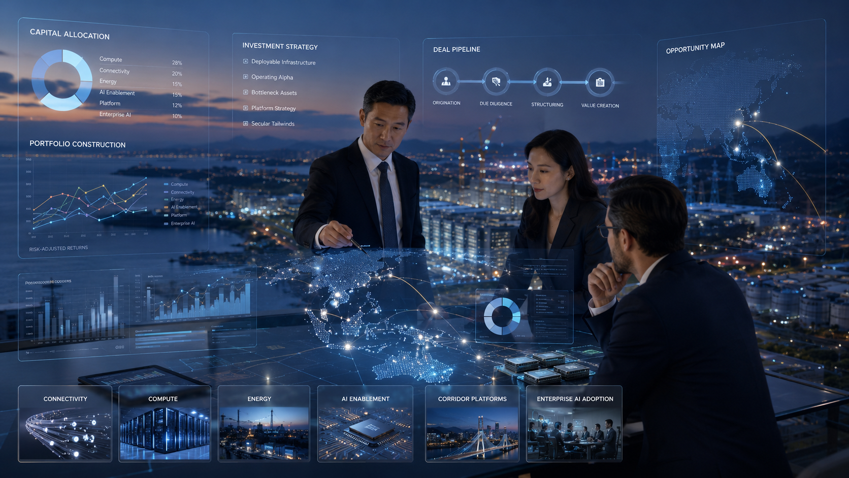 Investment opportunity dashboard across APAC AI infrastructure themes